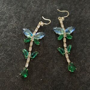 Elegant Silver and Blue-Green Leaf Earrings